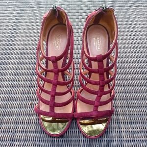 COACH Lavania Suede Strap Sandals with Zipper Back | Plum Color | Size 9.5